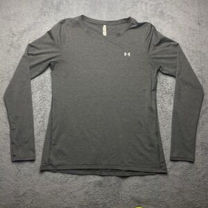 Under Armour Shirt Long Sleeve Women's Medium Gray Heat Gear Fitted Athletic Top